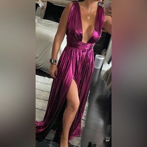 Bronx and Banco purple romi metallic gown